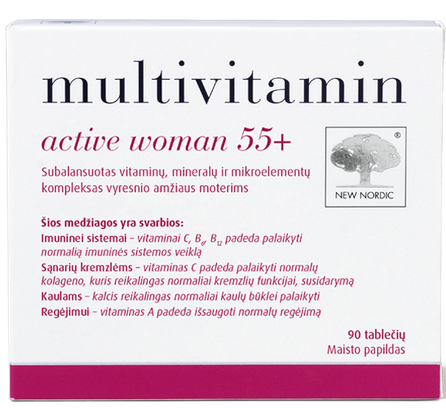 NEW NORDIC MULTIVITAMIN ACTIVE WOMAN 55+ tabletės, 90 vnt.