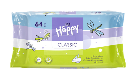HAPPY   Classic  drėgnos servetėlės, 64 vnt.