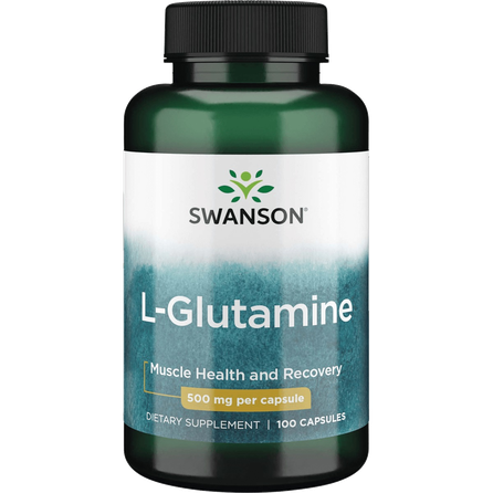SWANSON L-Glutaminas 500 Mg, raumenų atsistatymui,  kapsulės, 100 vnt.