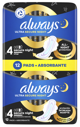 ALWAYS  Ultra Secure Night higieniniai paketai, 12 vnt.