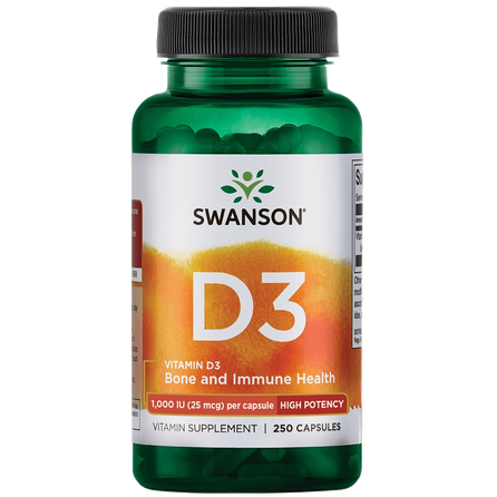 SWANSON Vitaminas D3 1000TV kapsulės, 250 vnt.
