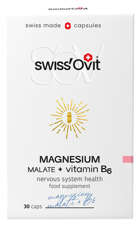 SWISS OVIT Magnesium Malate 150 mg + Vit. B6 kapsulės, 30 vnt.