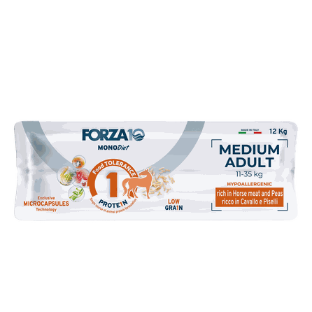FORZA10  MonoDiet Medium Adult, su arkliena ir žirniais, šunims sausas pašaras, 12 kg