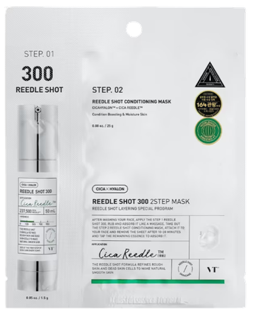 VT COSMETICS Reedle Shot 300 2-Step, papilkėjusiai ir pleiskanojančiai odai veido kaukė, 1 vnt.