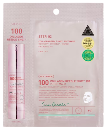 VT COSMETICS Collagen Reedle Shot 100 2-Step, stangrinanti veido kaukė, 1 vnt.