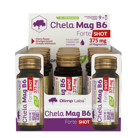OLIMP LABS Chela - Mag B6 Forte Shot (25 ml) Cherry ampulės, 9 vnt.