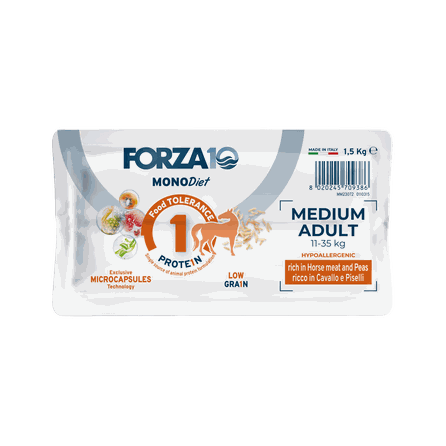 FORZA10 MonoDiet Medium Adult, su arkliena ir žirniais, šunims sausas pašaras, 1.5 kg