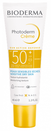 BIODERMA Photoderm Crème SPF 50+ į raudonį linkusiai odai su išsiplėtusiais kapiliarais, apsauginis kremas nuo saulės, 40 ml