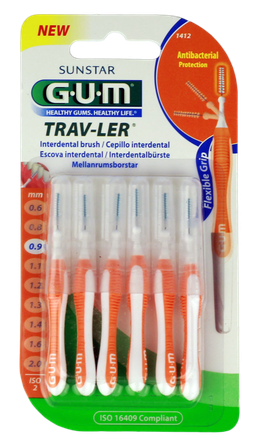 GUM Trav-Ler 0,9 mm  tarpdančių šepetėlis, 6 vnt.