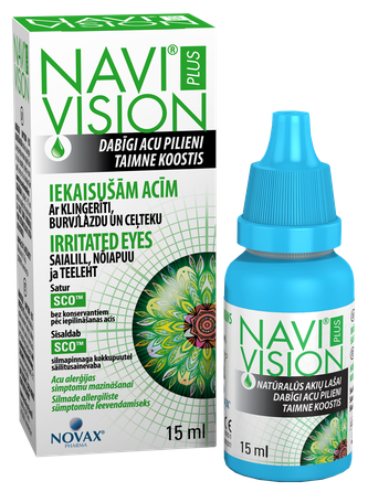 NAVIVISION raminantys, sudirgintoms akims akių lašai, 15 ml