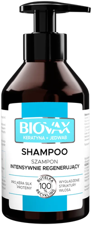 BIOVAX Keratin & Silk atkuriantis šampūnas, 200 ml