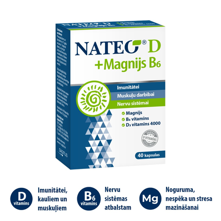 NATEO Nateo D + Magnis B6 kapsulės, 40 vnt.