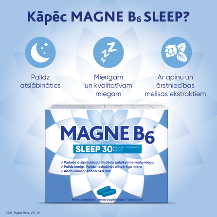 MAGNE B6 Magne B6 Sleep, miego kokybei gerinti kapsulės, 30 vnt.