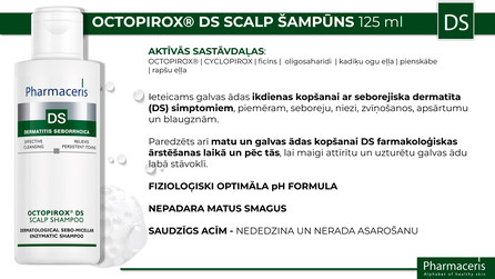 PHARMACERIS Ds Octopirox, tinka esant seborėjiniam dermatitui šampūnas, 125 ml
