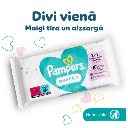PAMPERS Sensitive, Plastic Free drėgnos servetėlės, 52 vnt.