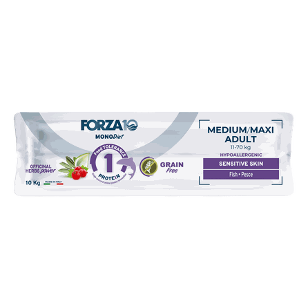 FORZA10 Monodiet Sensitive Skin Medium/Maxi Adult su žuvimi, šunims sausas pašaras, 10 kg