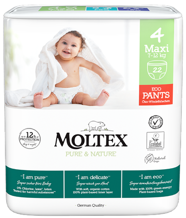 MOLTEX Pure & Nature 4 Maxi sauskelnės-kelnaitės, 22 vnt.