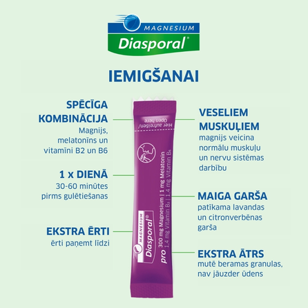 MAGNESIUM Diasporal PRO Miegui direkt paketėliai, 30 vnt.