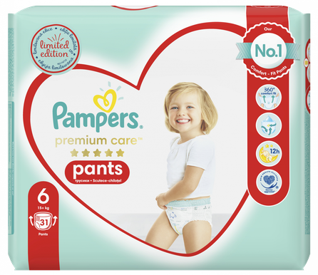 PAMPERS Premium Care 6 (15+ kg) sauskelnės, 31 vnt.