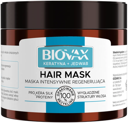 BIOVAX Keratin & Silk atkurianti plaukų kaukė, 250 ml