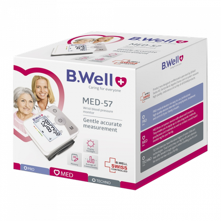 B.WELL B.WELL MED-57 RIEŠINIS KRAUJOSPŪDŽIO MATUOKLIS riešinis kraujospūdžio matuoklis, 1 vnt.
