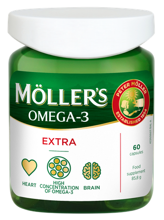 MOLLERS Omega-3 Extra žuvų taukų kapsulės, 60 vnt.