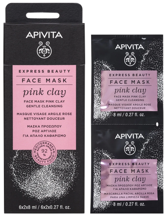 APIVITA Express Beauty With Pink Clay (8 ml) veido kaukė, 2 vnt.