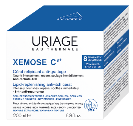 URIAGE Xemose C8+ Cerat Lipid-Replenishing Anti-Irritation kūno kremas, 200 ml