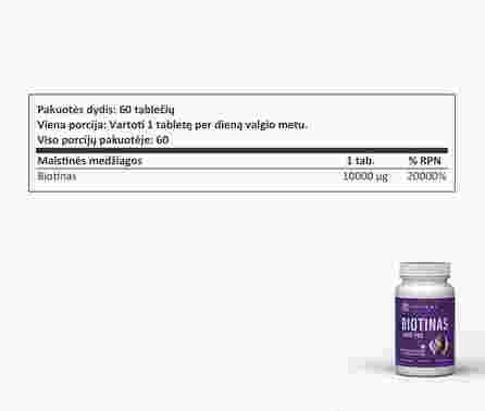 SAPIENS Biotin 10000 PRO dengtos tabletės, 60 vnt.