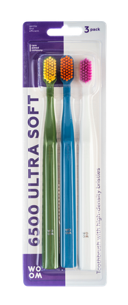 WOOM 6500 Ultra Soft labai minkštas dantų šepetėlis, 3 vnt.