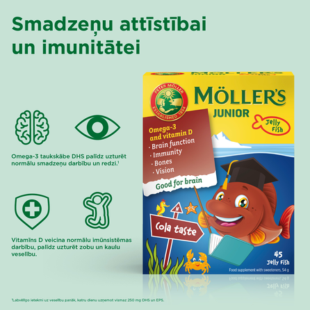 MOLLERS Moller Junior (cola flavor) guminukai-žuvytės, 45 vnt.