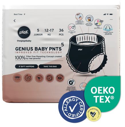 GEGE Genius Baby PNTS (12-17 kg) Junior 5 sauskelnės-kelnaitės, 36 vnt.