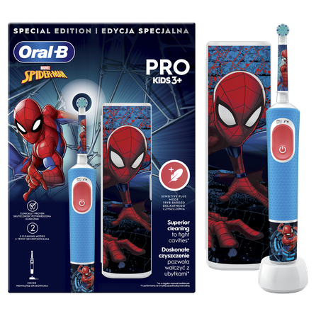 ORAL-B Pro Kids Spiderman su kelioniniu dėklu elektrinis dantų šepetėlis, 1 vnt.
