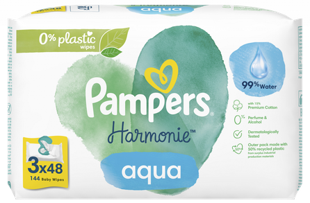 PAMPERS Harmonie Aqua (3x48) drėgnos servetėlės, 144 vnt.