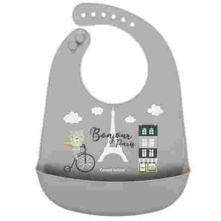 CANPOL  CANPOL BABIES silikoninis seilinukas su kišene BONJOUR PARIS, navy beige seilinukas, 1 vnt.