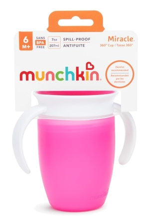 MUNCHKIN Miracle 360, rožinis, 6mėn+ mokymosi puodelis, 207 ml