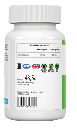 VPLAB Acetil-L-karnitinas, kapsulės, 60 vnt.
