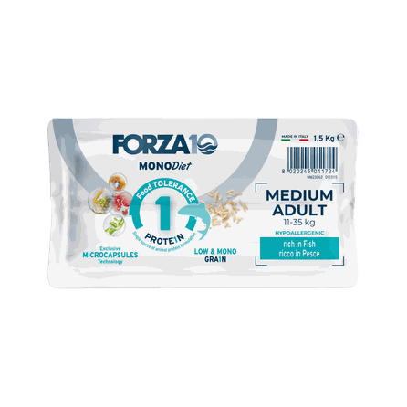 FORZA10  MonoDiet Medium Adult su žuvimi, šunims sausas pašaras, 1.5 kg