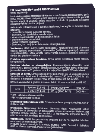 LYL sunD3 PROFESSIONAL 4 000 IU | 2 000 IU purškalas, 50 ml