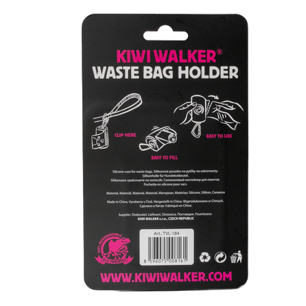 KIWI WALKER patogus, lengvas ir ryškus, rožinis šunų ekskrementų maišelių laikiklis, 1 vnt.