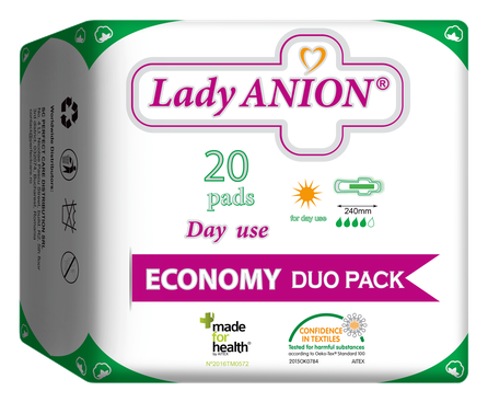 LADY ANION dieniniai, su anijonine juostele higieniniai paketai, 20 vnt.