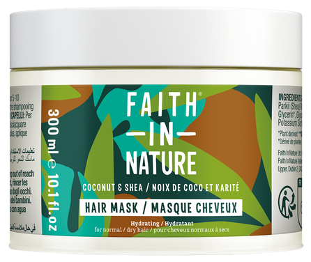 FAITH IN NATURE Coconut & Shea drėkinamoji plaukų kaukė, 300 ml