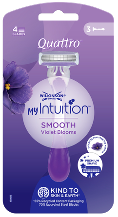 WILKINSON SWORD MyIntution Smooth Violet Bloom Quattro vienkartiniai skustuvai, 3 vnt.