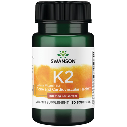 SWANSON Vitaminas K2 100 Mcg (Natūralus), kaulų stiprumui palaikyti, kapsulės, 30 vnt.