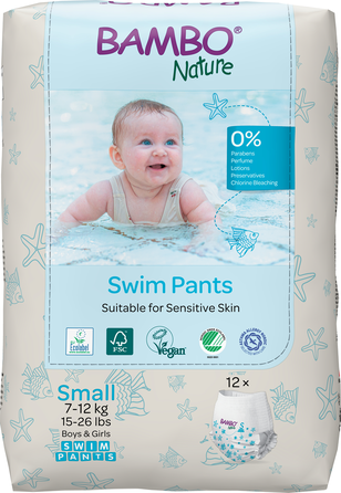 BAMBO NATURE Nature Swim Pants, S, 7-12 kg, maudymosi sauskelnės-kelnaitės, 12 vnt.
