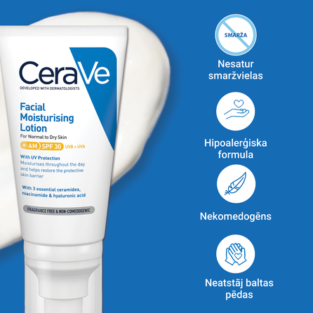 CERAVE Moisturising SPF 30 veido kremas, 52 ml