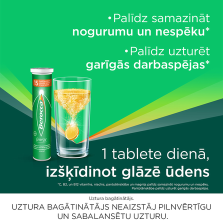 BERROCA Energy vitaminų kompleksas,  šnypščiosios tabletės, 15 vnt.