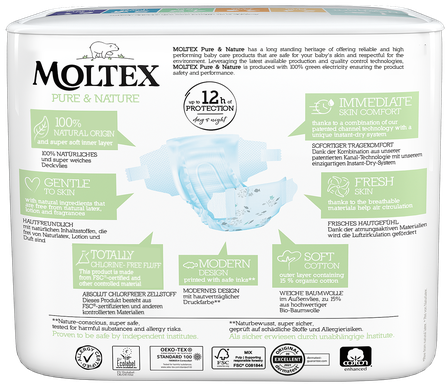 MOLTEX Pure & Nature 1 NB sauskelnės, 22 vnt.