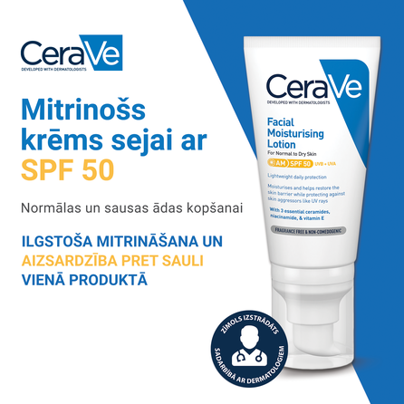 CERAVE Moisturising SPF 50 veido kremas, 52 ml
