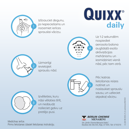QUIXX  kasdienei nosies gleivinės priežiūrai nosies purškalas, 100 ml